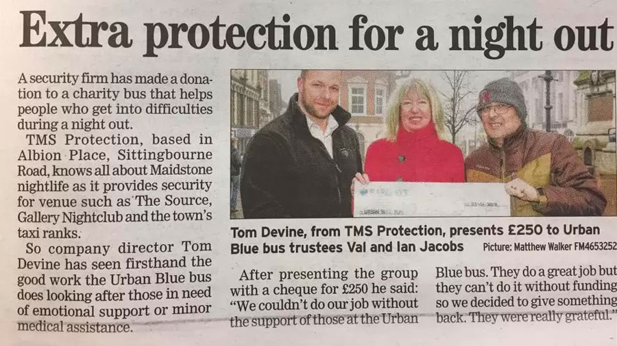 Newspaper article on TMS helping out Urban Blue bus